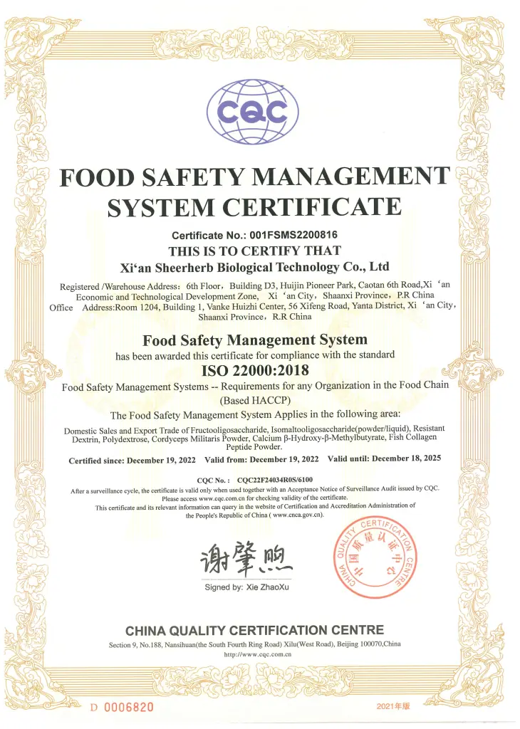 ISO 22000 certificate scan